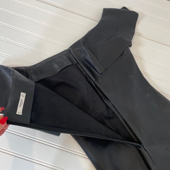Mango Black Vegan Leather Off the Shoulder Ruffle Mini Bodycon Dress Size S - Picture 6 of 9